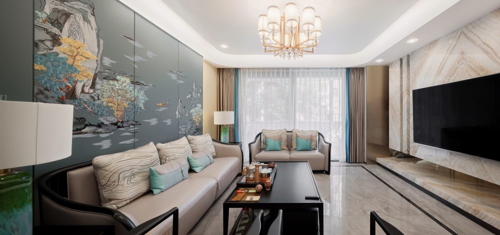 新中式风格室内家装案例效果图-客厅 新中式风格室内家装案例效果图-客厅